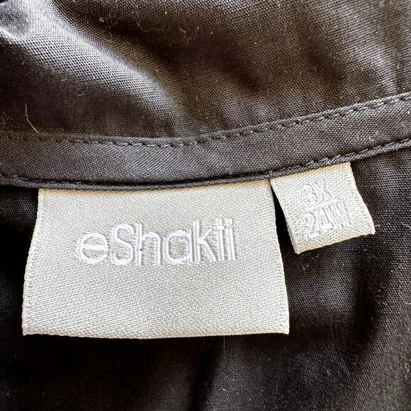 Eshakti Surplice Midi Dress Embroidered Collar 100% Cotton Pockets Black 3X 24W - Picture 5 of 7